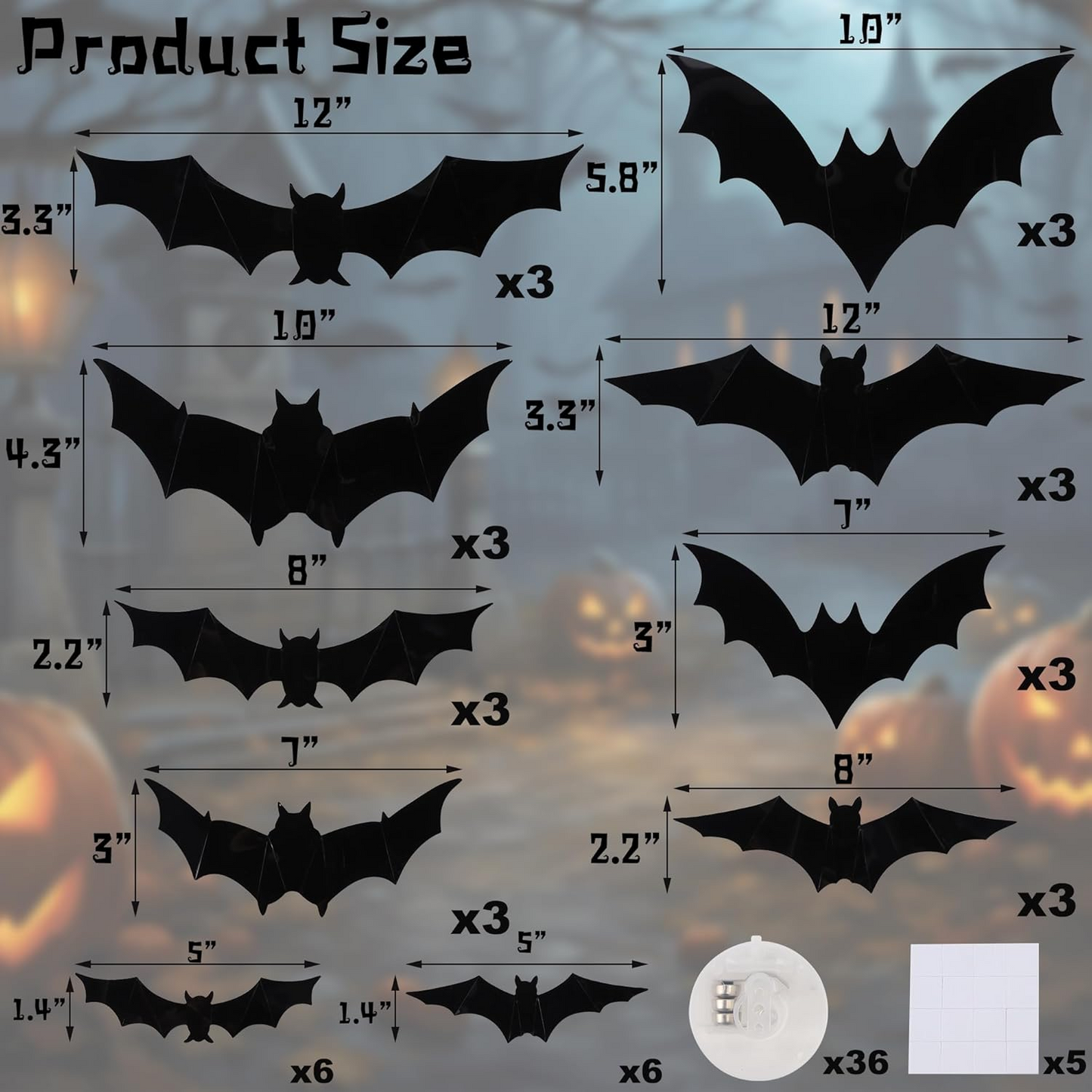 Last Day 50% OFF:3D Bats Light Decorations Spooky Ornaments for Festival Halloween